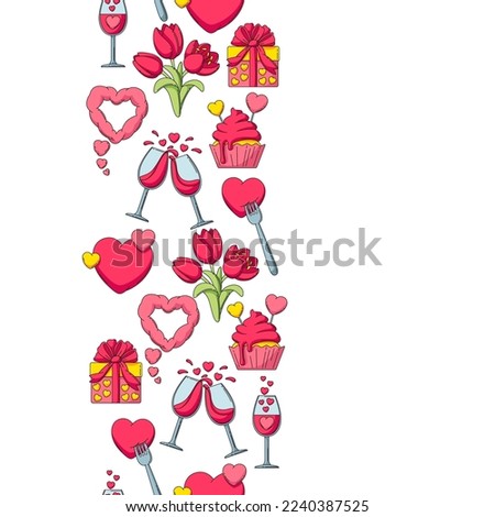 Happy Valentine Day seamless pattern. Holiday background with romantic love symbols.