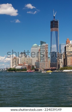 One World Trade Center under construction in the NYC skyline in September 2012.