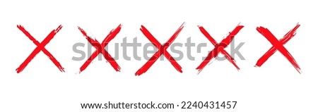 Set of cross signs with grunge. Red cross X mark collection. Red cross signs are isolated on white background. Vector