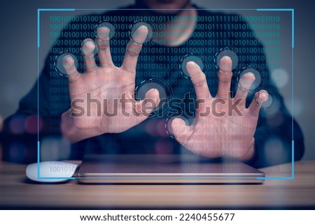businessman touch screen coding  business Analytics and Data Management System on computer, online document management and metrics connected to database. Corporate strategy for finance.