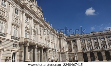 Madrid, Spain - November 05 2021:  The Royal Palace of Madrid (Palacio Real de Madrid), the official residence of the Spanish royal family at the city of Madrid