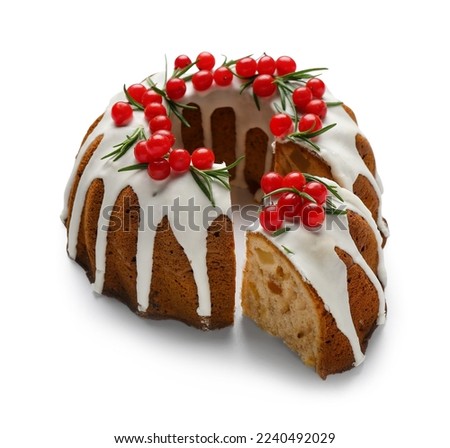 Delicious Christmas cake with cranberry isolated on white background
