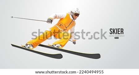 Realistic silhouette of a skiing on white background. The skier man doing a trick. Carving Vector illustration Royalty-Free Stock Photo #2240494955