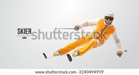 Realistic silhouette of a skiing on white background. The skier man doing a trick. Carving Vector illustration Royalty-Free Stock Photo #2240494959