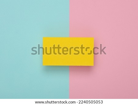 Yelow Blank business card for corporate identity on pink blue background. Creative mockup.