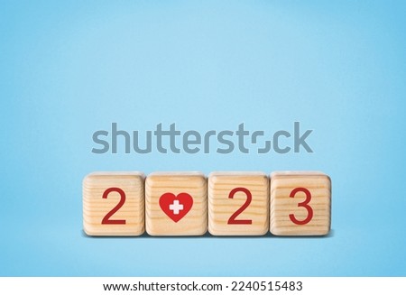 Set of wooden cubes blocks with 2023 numbers