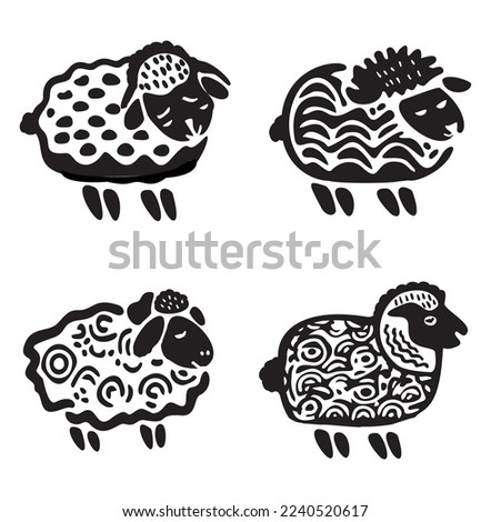 Whimsical cartoon spring sheep illustration set. Vector easter farm animal. 