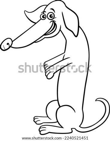 Black and white cartoon illustration of purebred dachshund dog animal character coloring page