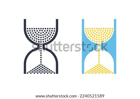 Two stylish minimalistic hourglass icons, color and black and white illustration.