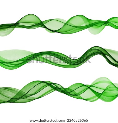 Set of green horizontal transparent waves on a white background