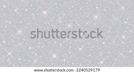 Seamless glitter texture. Shiny starry background with light sparkles. Bright festive surface with glittering  sparks. Realistic vector illustration. Royalty-Free Stock Photo #2240529179