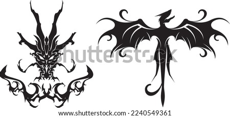 Dragon head Tattoo. dragon Flying, vector illustration, isolated background.
