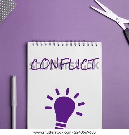 Text caption presenting Conflict. Conceptual photo disagreeing with someone about goals or targets