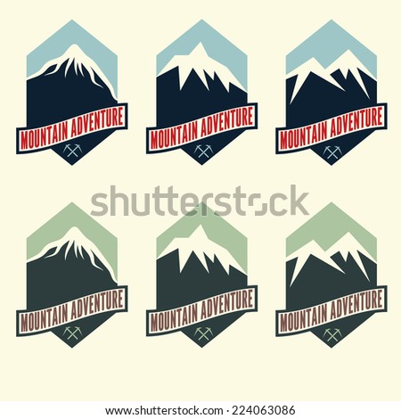 set of vintage labels mountain adventure