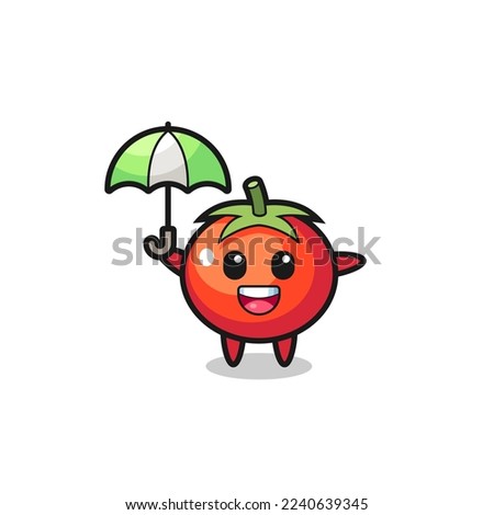 cute tomatoes illustration holding an umbrella , cute style design for t shirt, sticker, logo element