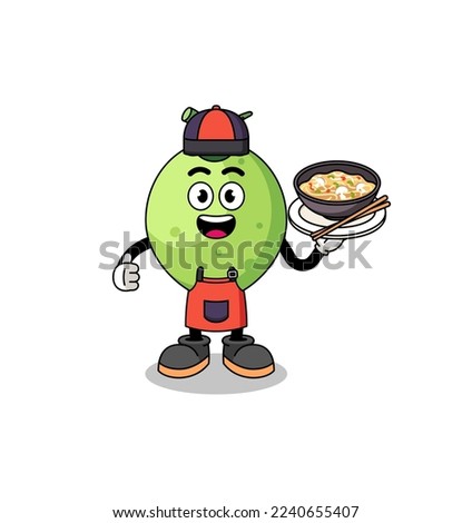Illustration of coconut as an asian chef , character design