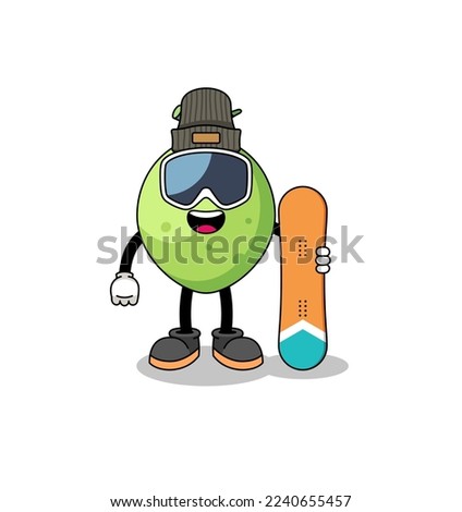 Mascot cartoon of coconut snowboard player , character design