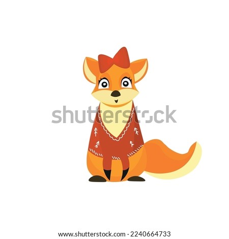 Cute fox in Christmas sweater on white background