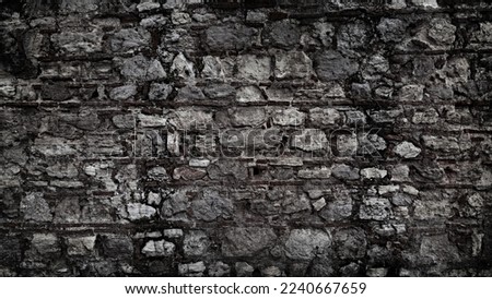 Old Dark Grungy Brick Wall Damaged Plaster Texture Close Up Copy Space Web Banner