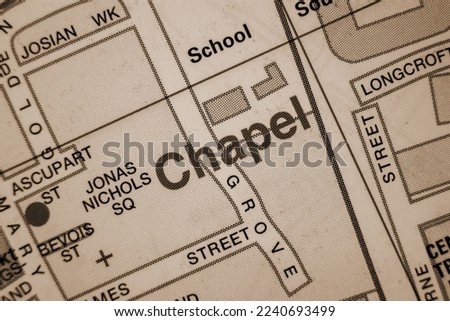 Chapel District of the port city of Southampton, Hampshire, United Kingdom atlas map town name - sepia