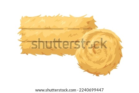Hay bale, dry grass roll. Golden straw, haystack composition. Gold fodder stacks of round and rectangle shapes. Compressed yellow colza. Flat vector illustration isolated on white background Royalty-Free Stock Photo #2240699447