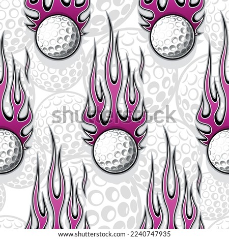 Golf wallpaper design vector illustration image. Repeating tile background of golf balls and fire flame seamless pattern texture.