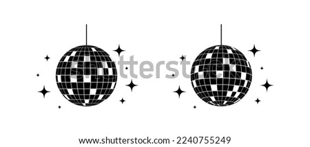 Disco ball vector icons set. Disco ball shining stars symbol. Disco light graphic design template logo Royalty-Free Stock Photo #2240755249
