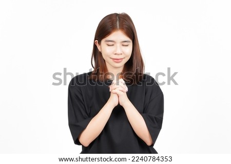 Fold Hand and Pray Of Beautiful Asian Woman Isolated On White Background Royalty-Free Stock Photo #2240784353