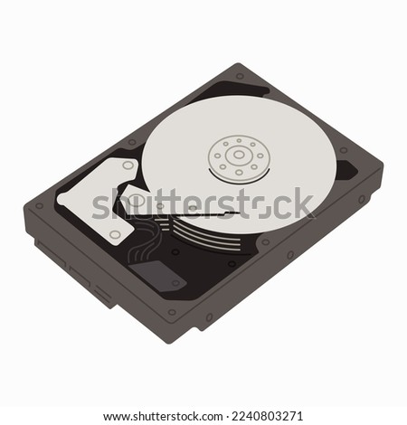 Open hard disk drive in top angle view Royalty-Free Stock Photo #2240803271