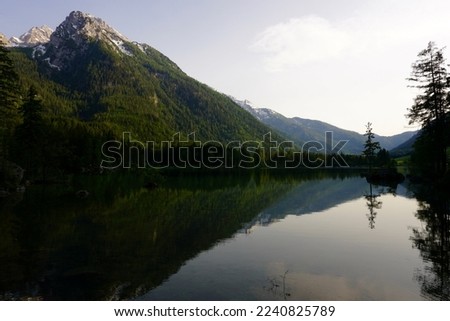 Sunset at lake "Königssee" in the Bavarian Alps in Berchtesgaden                            