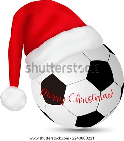 Christmas Soccer ball and Santa Claus hat. Vector