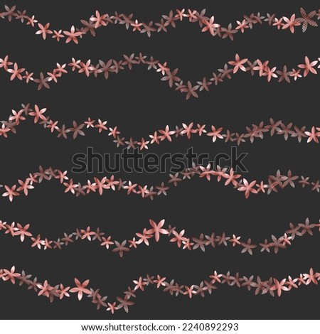 Roys pink gold anemone flowers waves vector seamless pattern. Cule rose gold starry anemone flowers chic fashiomable design.