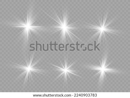 Bright star sparkle. Glow isolated white light effect set, lens flare, explosion, glitter, line, flash, spark and stars. Sun rays. Transparent shine gradient glitter, bright flare. Vector illustration