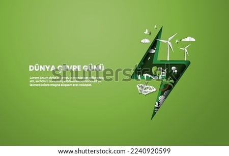 Dünya Çevre Günü. Save planet of people and living things and energy concept, paper illustration and 3d paper.
Translation: World Environment Day. Royalty-Free Stock Photo #2240920599