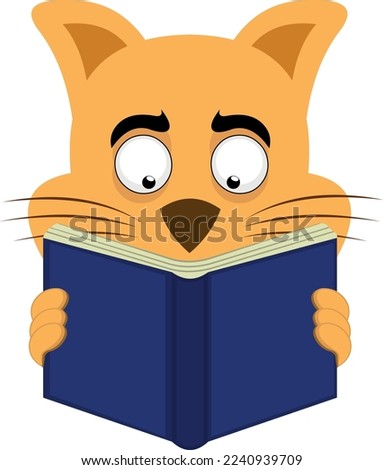 vector illustration of the face of a cartoon cat reading a book