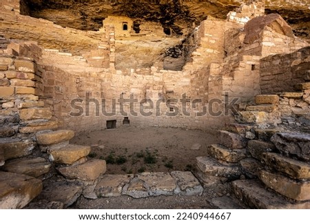 Circular Entrance to Kiva in Cliff Dwelling in Mesa Verde National Park Royalty-Free Stock Photo #2240944667