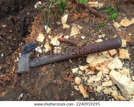 an ax used for chopping trees in the garden