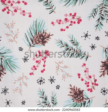 Different types of textile textures  Background rowan twigs and pine cones on a white background