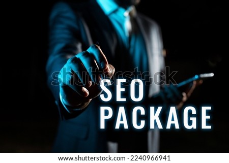 Text caption presenting Seo Package. Business approach practice of search engine optimization increase amount visitors