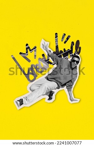 Creative photo 3d collage artwork poster postcard of active energetic person have fun hobby competition isolated on painting background