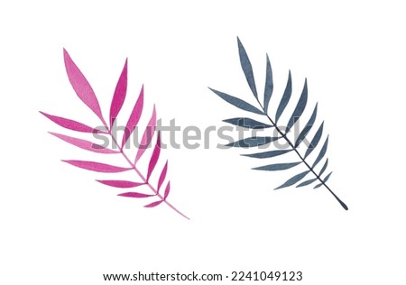 watercolor set with tropical pink and blue leaves. pattern for paper and textile