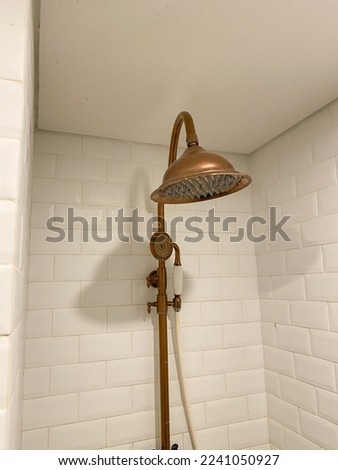 close up classic and retro style shower head. gold color classic shower head