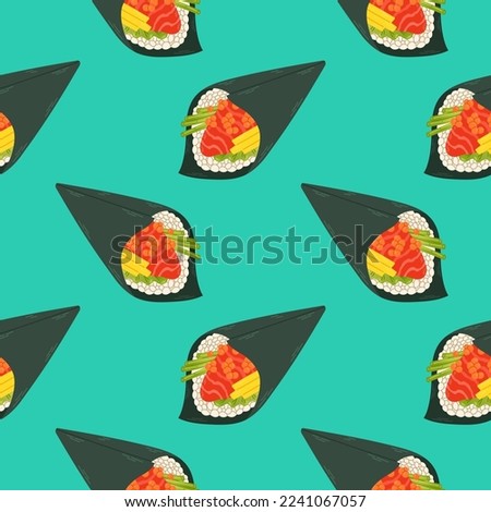 Sushi rolls seamless pattern japan asian food vector design isolated on colorful background