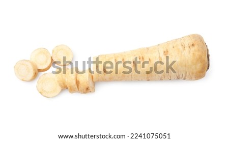 Raw parsley root isolated on white, top view Royalty-Free Stock Photo #2241075051