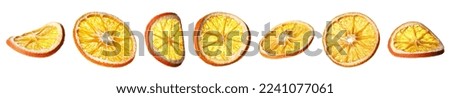 Collage with dry orange slices on white background, banner design Royalty-Free Stock Photo #2241077061