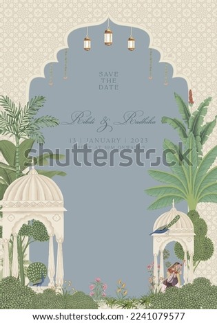 Mughal Wedding Card Design. Invitation card for printing vector illustration. Royalty-Free Stock Photo #2241079577