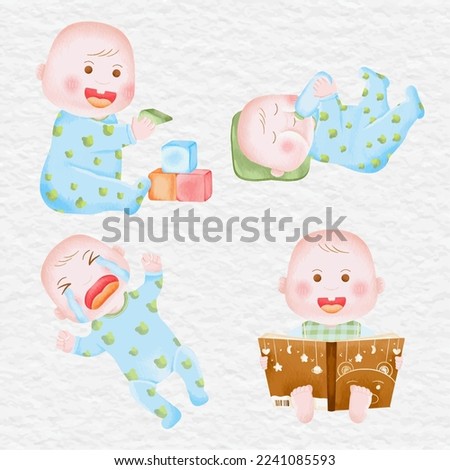 watercolor baby and boy element clip art collection set
