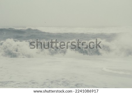 Amazing stormy ocean landscape photo. Beautiful nature scenery photography with waves on background. Idyllic scene. High quality picture for wallpaper, travel blog, magazine, article