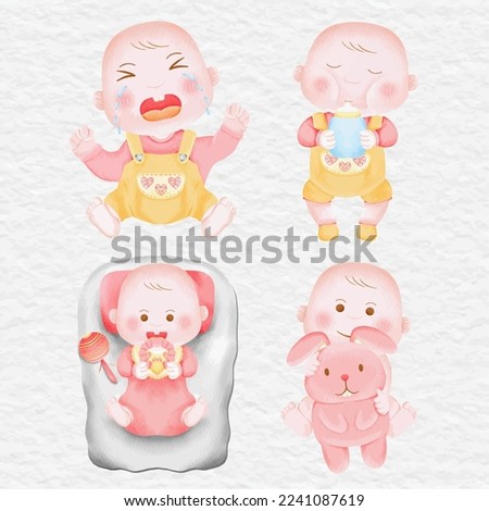 watercolor baby and newborn boy and girl element clip art collection