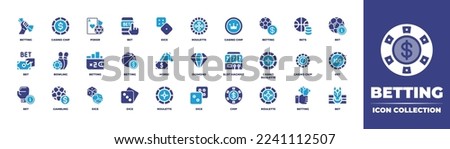 Betting icon collection. Duotone color. Vector illustration. Containing protest, icon, set, duotone, color, vector, illustration, betting, casino, chip, poker, bet, dice, roulette, bets. Royalty-Free Stock Photo #2241112507